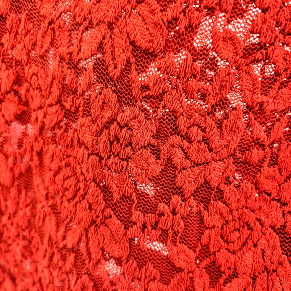 Haute Monde Burnt Orange Scarlet Lace Small Scalloped Sleeves Coquette Stretch - Picture 4 of 8